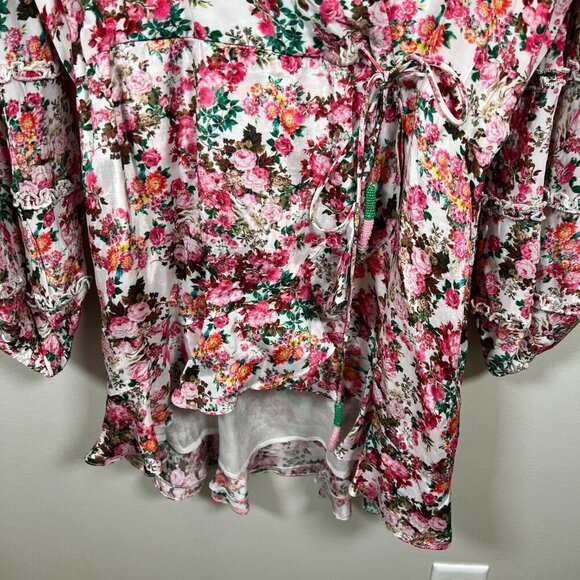 Rococo Sand Vie Mini Dress Size XL Floral Pink Ruffle Resort Wear Vacation Wrap - Picture 10 of 13